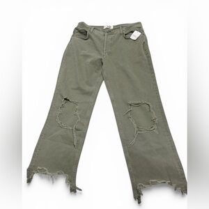 We The Free Olive Distressed Wide-Leg Jeans